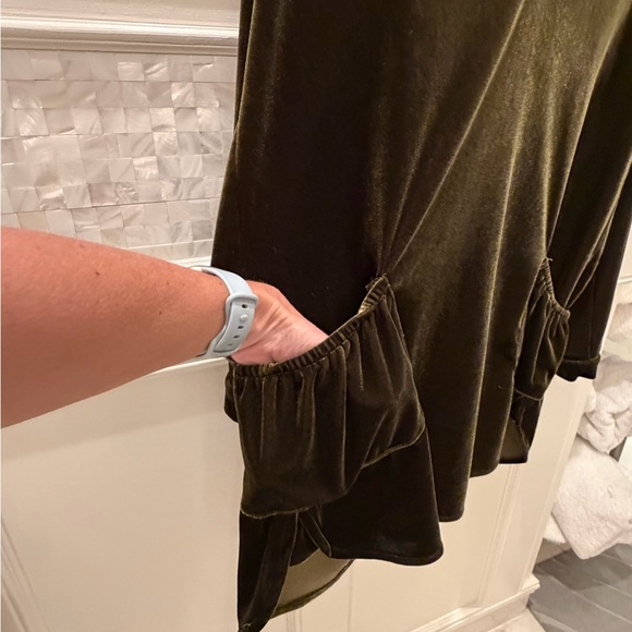 Large r. Vivimos Womens Velvet Long Sleeve Pocket Casual Mini Shirt Dress green - Picture 11 of 14